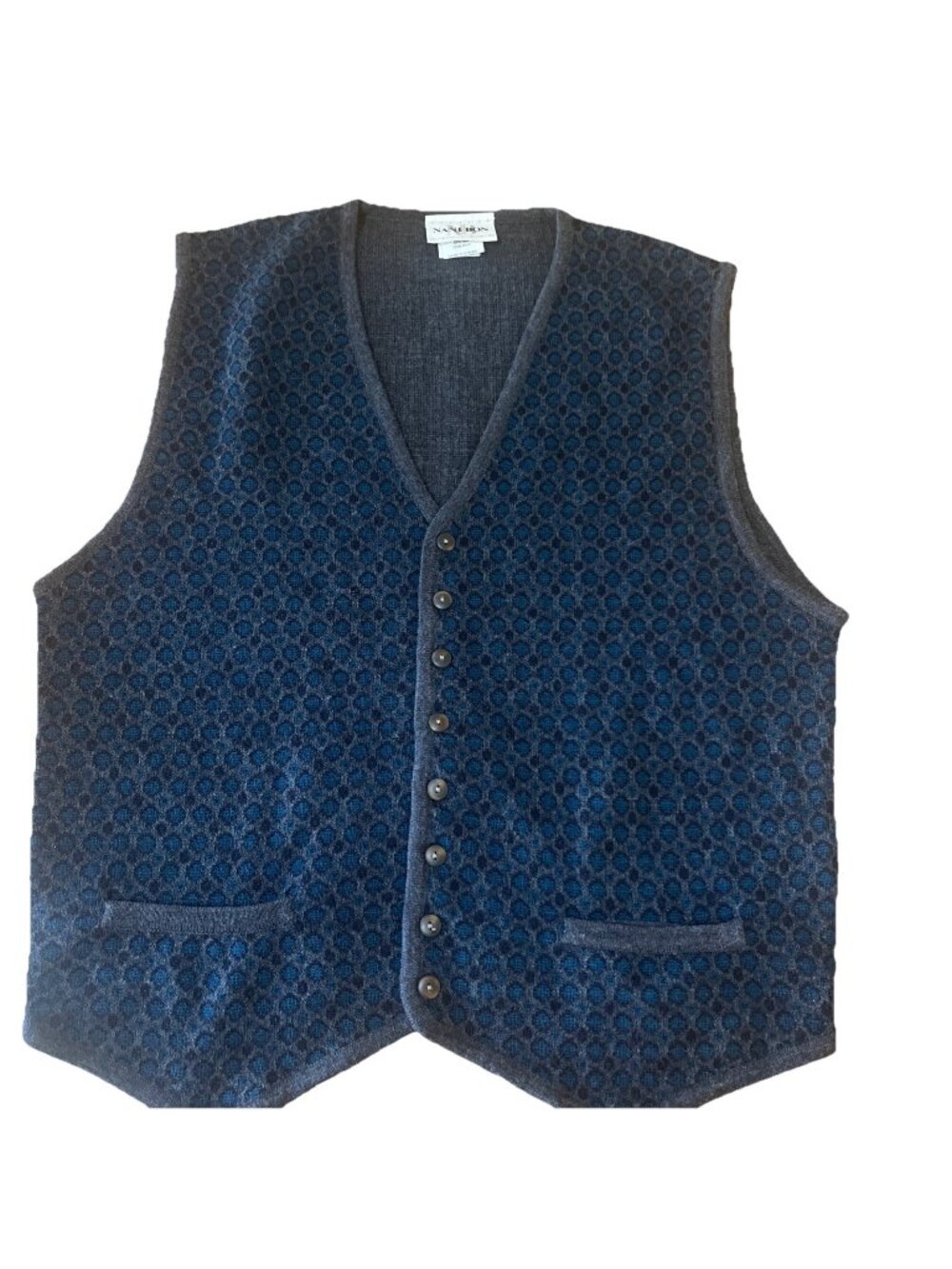Nani Bon Sweater Grandpa Core Wool Vest - Blue Gray size M/L Cardigan Pockets